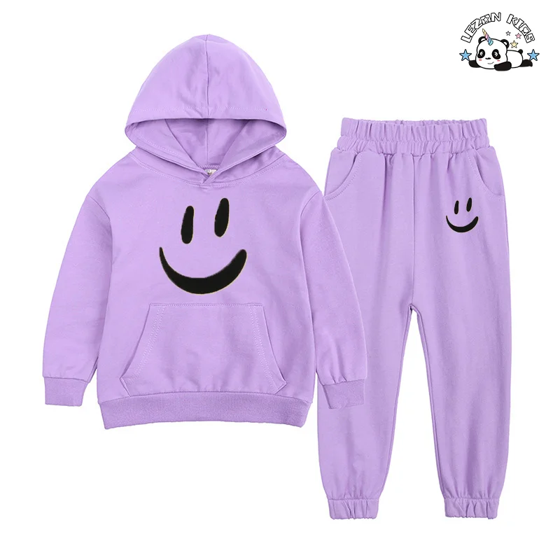 LEZONKIDS - Custom Kids Solid Color Hoodie Set Beaded Sweatshirt Sweat pant set for Fall Winter